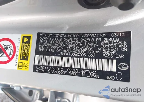 2013 Lexus Es 350 из США, поврежденный, VIN JTHBK1GG6D2051667